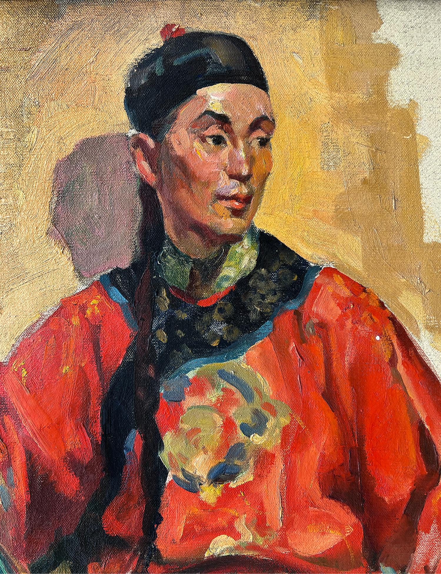 Portrait formel d'un homme chinois dans une robe traditionnelle - Académique Painting par Joyce Ballantyne