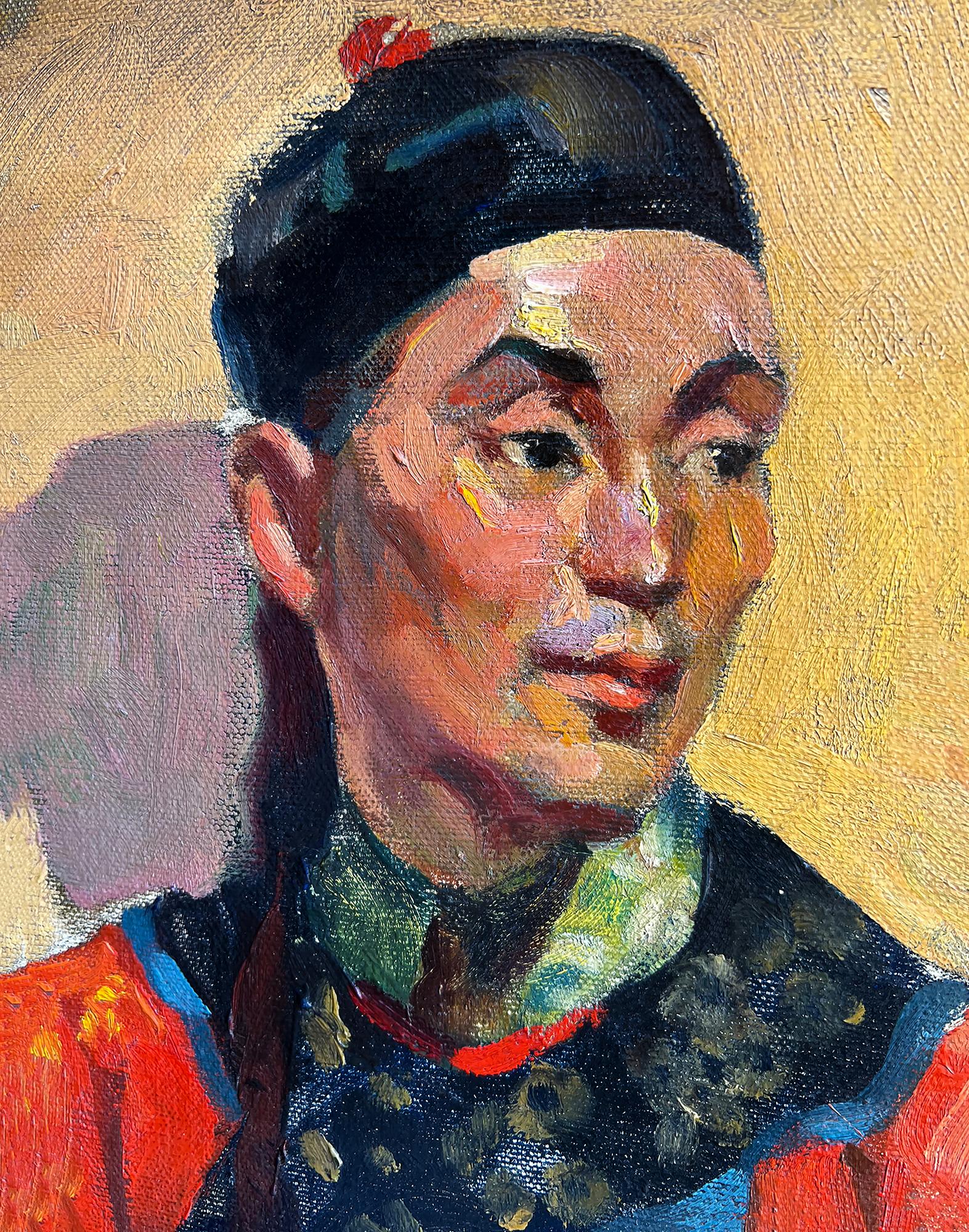 Formal Portrait of a Chinese Man in Traditional Dress - Painting by Joyce Ballantyne