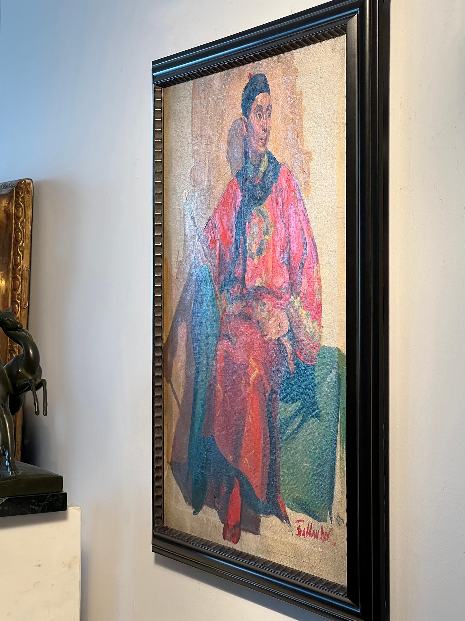 Formal Portrait of a Chinese Man in Traditional Dress - Beige Portrait Painting by Joyce Ballantyne