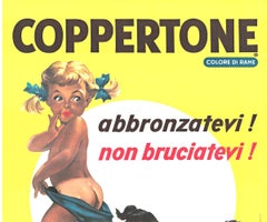 Original Coppertone Italian sun tan cream, small format vintage poster