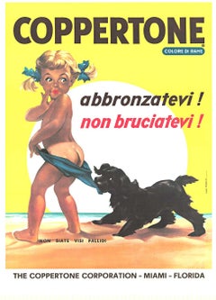 Original crema bronceadora italiana Coppertone, cartel vintage de pequeño formato