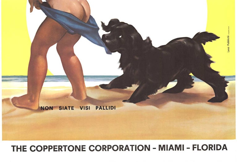 Original Coppertone suntan lotion vintage poster - Italian - Orange Animal Print by Joyce Ballantyne