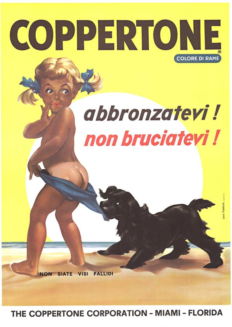 Joyce Ballantyne Animal Print - Original Coppertone suntan lotion vintage poster - Italian
