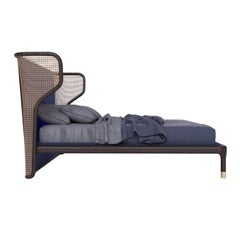 Joyce bed by Morelato, solid Ash wood and Straw, Upholstered Headboard