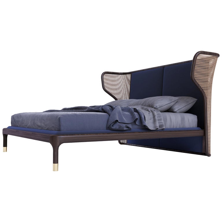 Joyce Bed Made of Ashwood and Vienna Straw, with Upholstered Headboard