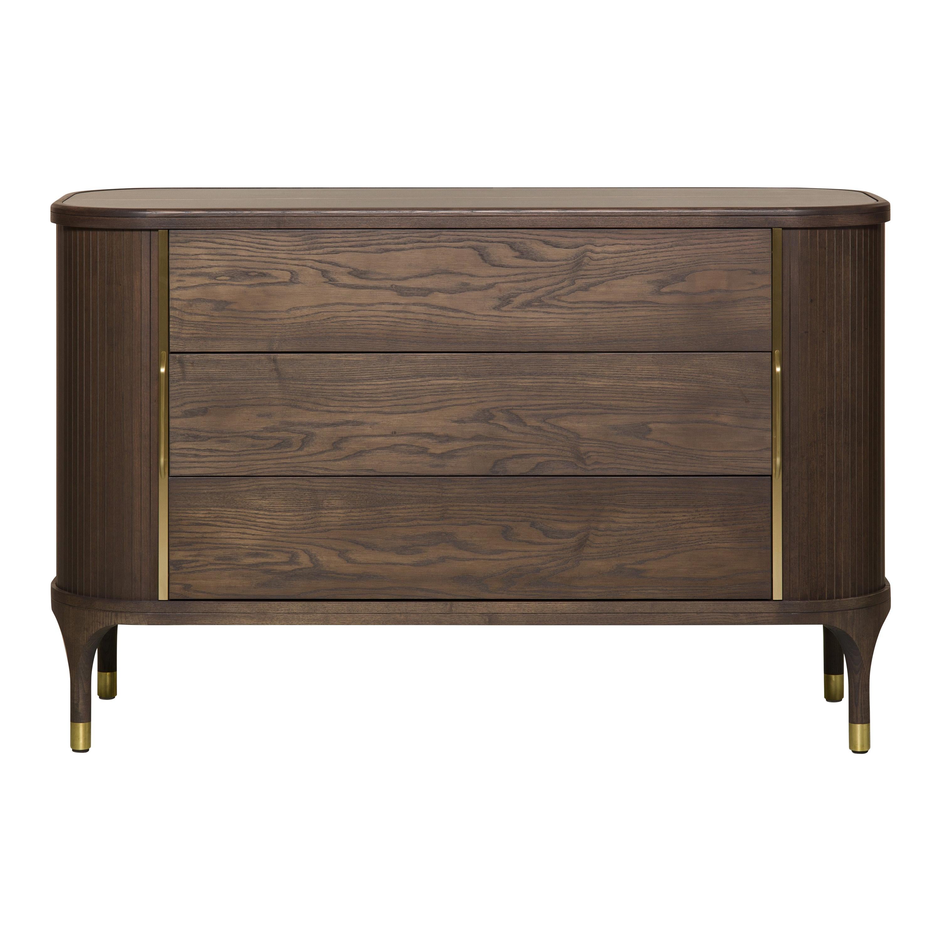 Joyce Chest of Drawers, Made of Ashwood, Brass and Marble Top