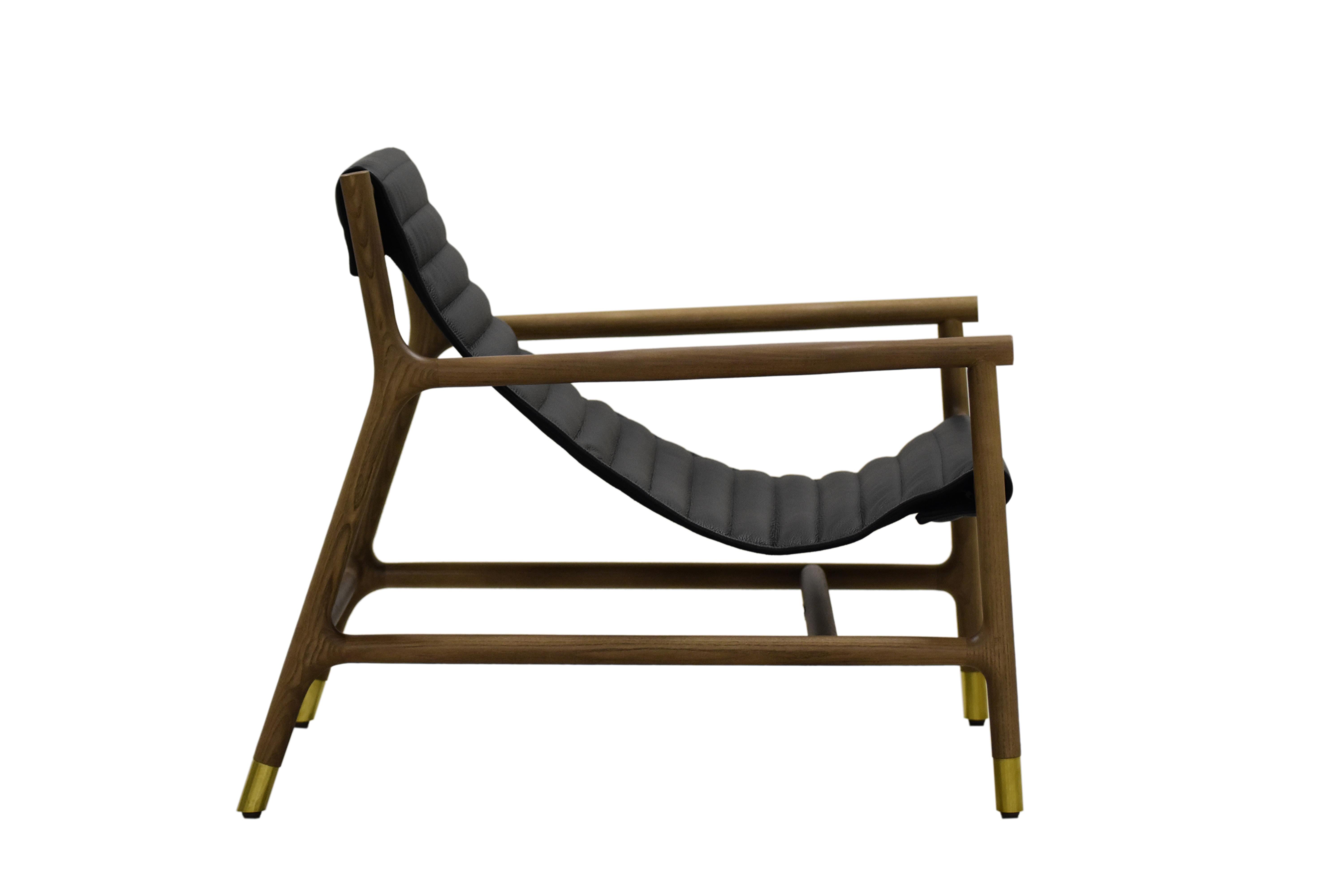 Joyce, Zeitgenössischer Sessel aus Eschenholz mit getuftetem Leder, von Morelato 2