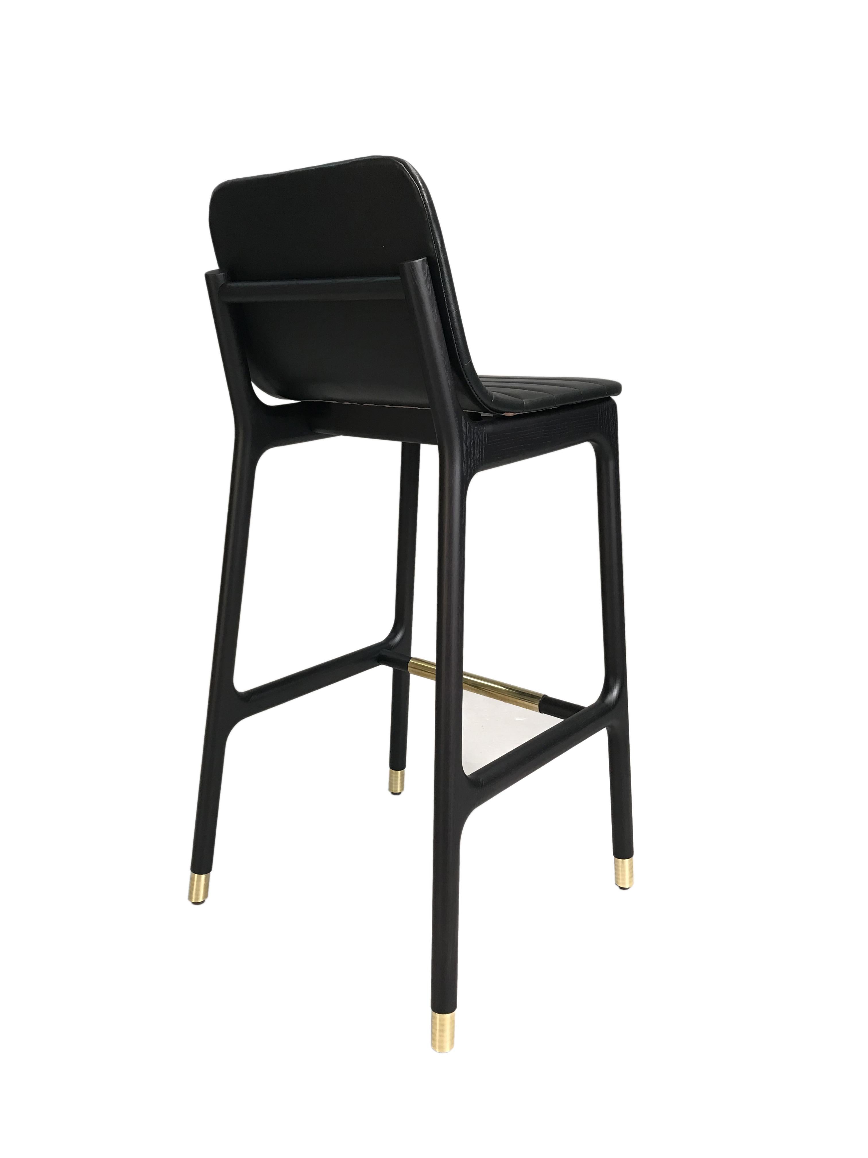 Brass Morelato - Joyce Contemporary Stool in Ashwood and Leather