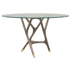 Joyce Table ronde de salle à manger contemporaine en frêne tourné et plateau en verre
