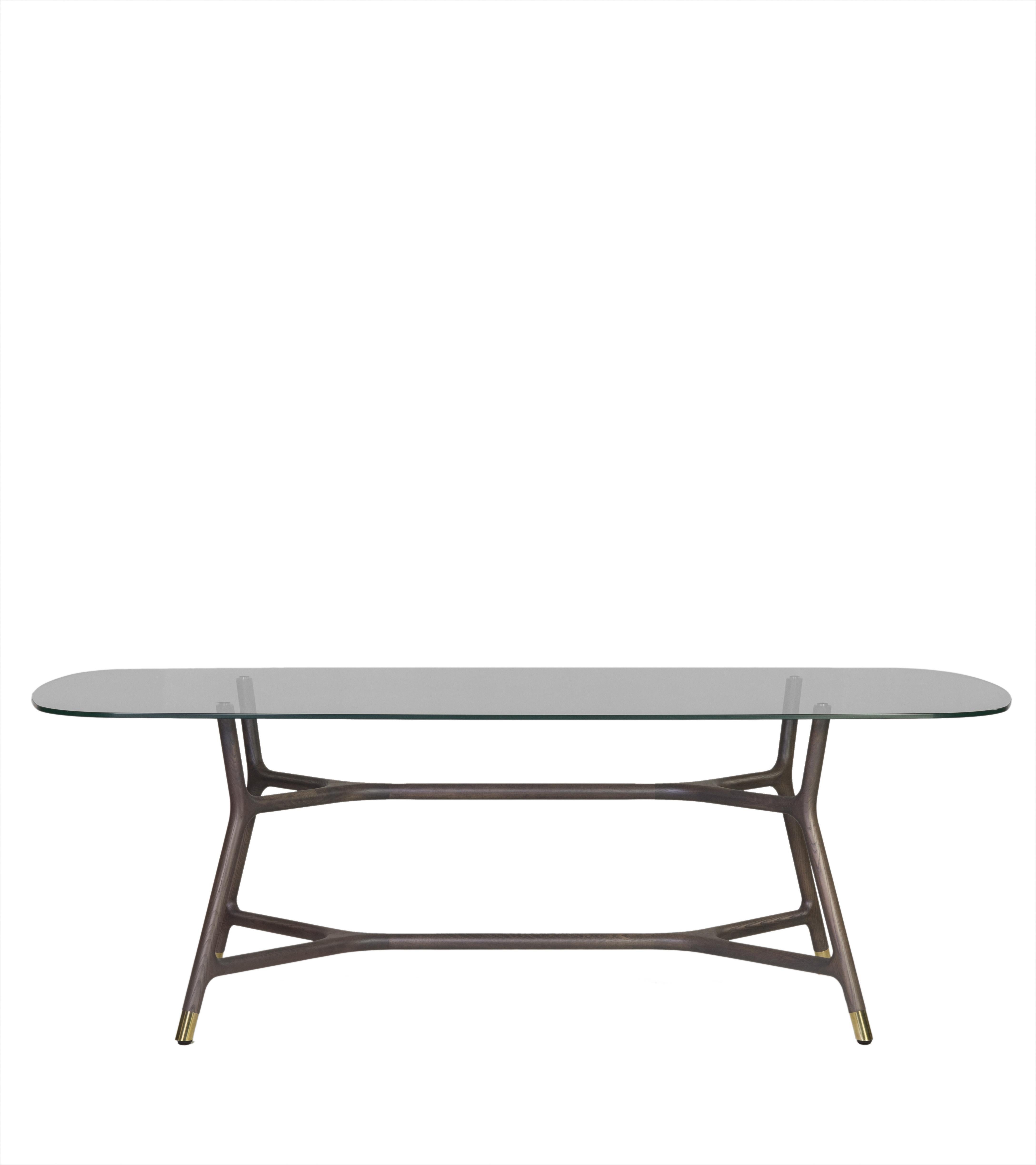Contemporary style Joyce dining table made of turned ashwood with glass top and brass tips.
available in different sizes and top materials
   