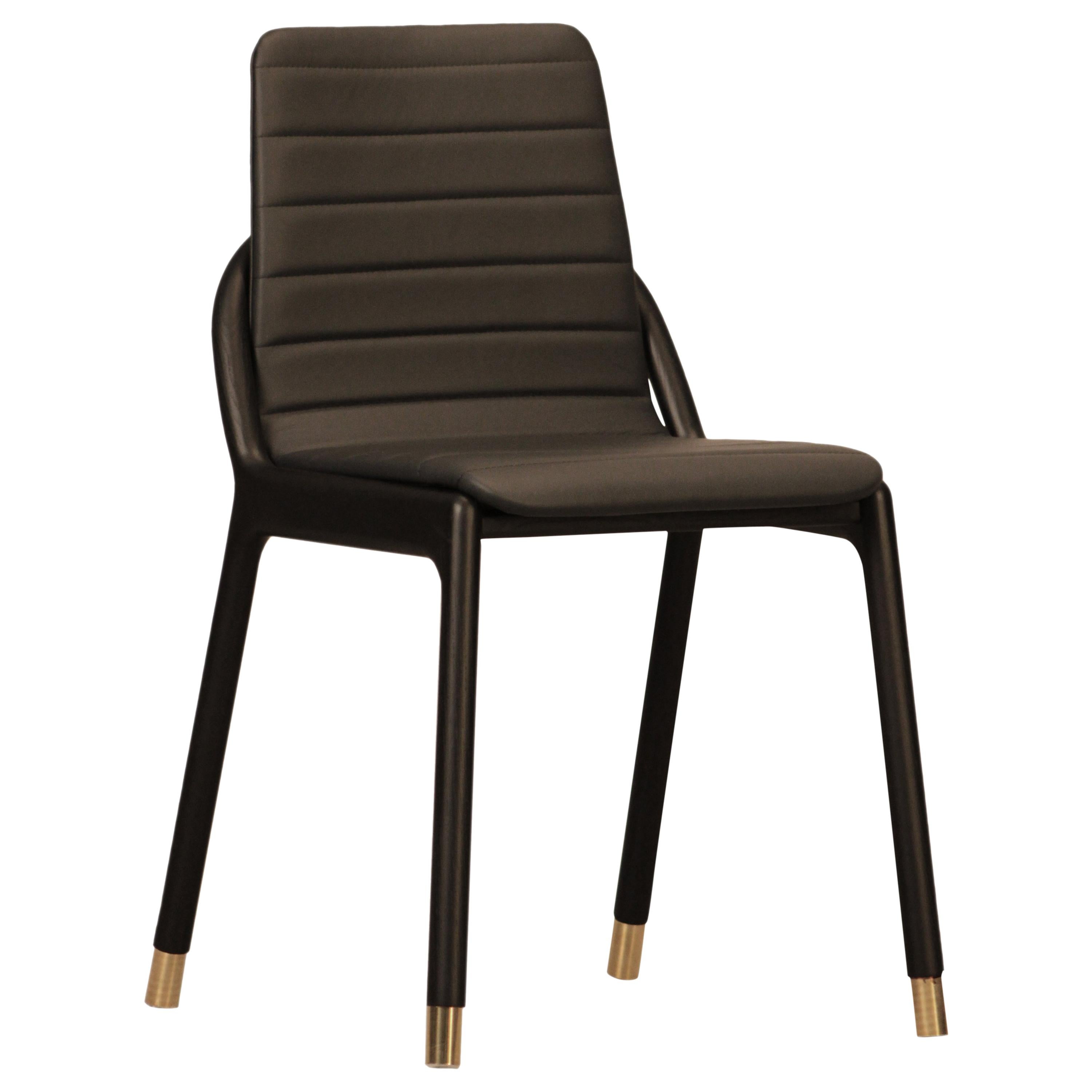 Joyce Contemporary Upholstered Dining Chair in Ashwood and Tufted Leather Seat