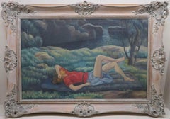 Original English Mid Century Portrait oil painting by Joyce Dennys (1893-1991)