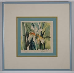 Joyce Ells Watercolor Painting, 1972, Moody Flowers, Framed