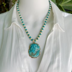 "Joyce" Large Turquoise Cameo Pendant on Removable Pearl & Turquoise Necklace