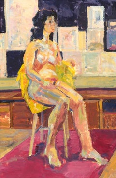 Joyce Moore - Contemporary Oil, Seated Nude in Technicolour