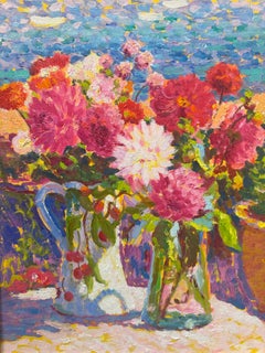 Joyce Norwood, "Coastal Arrangement" 16x12 Floral Bouquet Oil Painting on Canvas