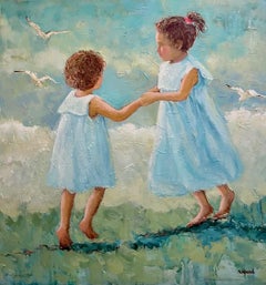 Joyce Norwood, "Dancing with the Tide" 48x48 Figurative Oil Painting on Canvas