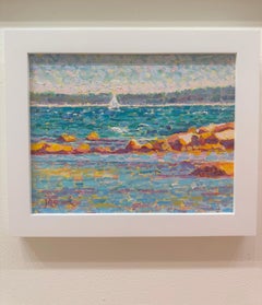 Joyce Norwood, "Radiant Waters" 11x14 Coastal Sailboat Oil Painting on Canvas