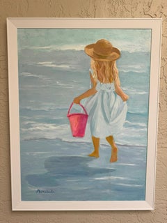 Joyce Norwood, "Sassy Walking by the Shore" 48x36 Figurative Oil Painting