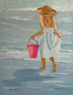 Joyce Norwood, "Sassy Walking by the Shore" 48x36 Figurative Oil Painting
