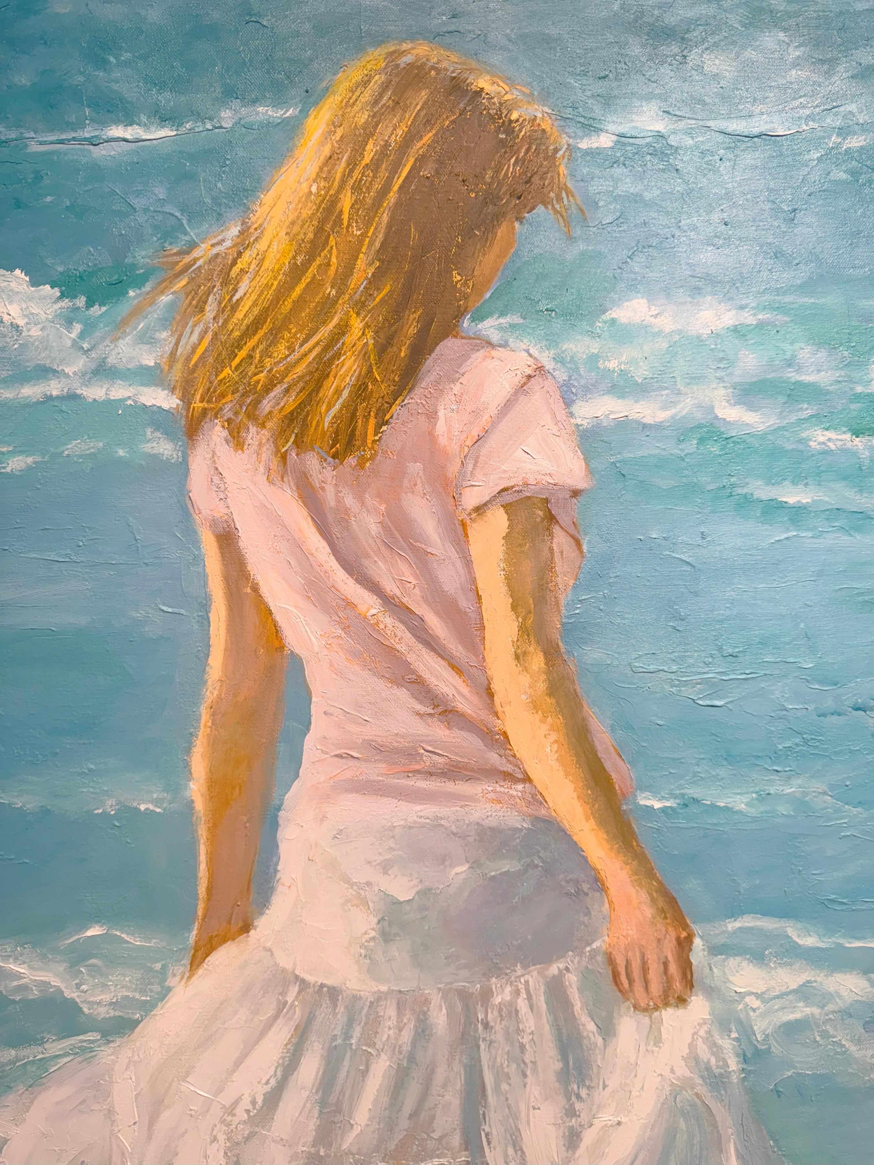 Joyce Norwood, « Kirkting in the Breeze », peinture à l'huile figurative sur toile 48 x 36 en vente 5