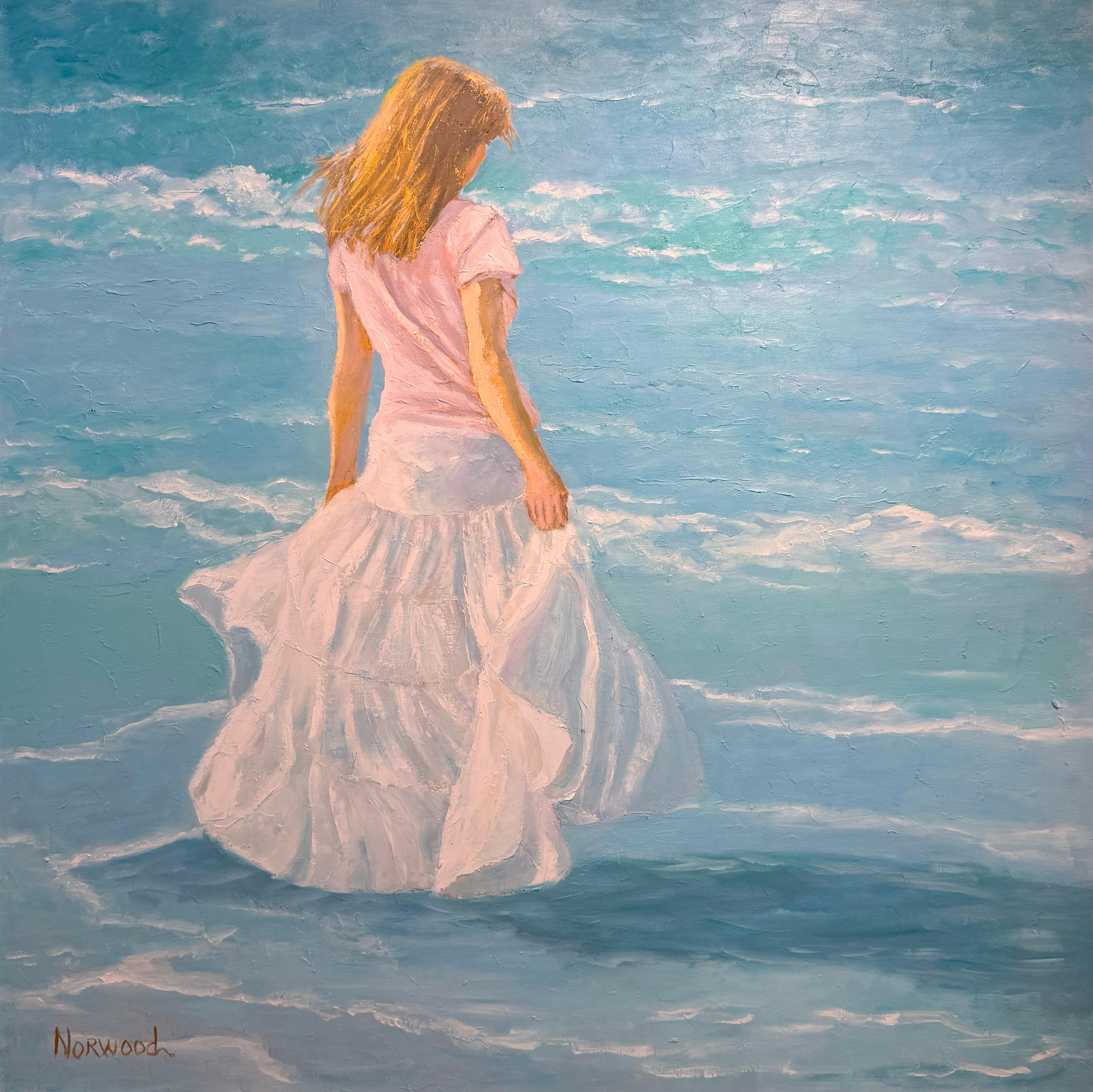 Joyce Norwood, "Skirting in the Breeze" 48x36 Figurative Oil Painting on Canvas