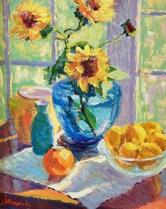 Joyce Norwood, "Summer Arrangement" 20x16 Floral Bouquet Oil Painting on Canvas