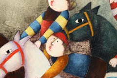 Figures Riding Horses, Folk Art Oil Painting by Joyce Roybal
