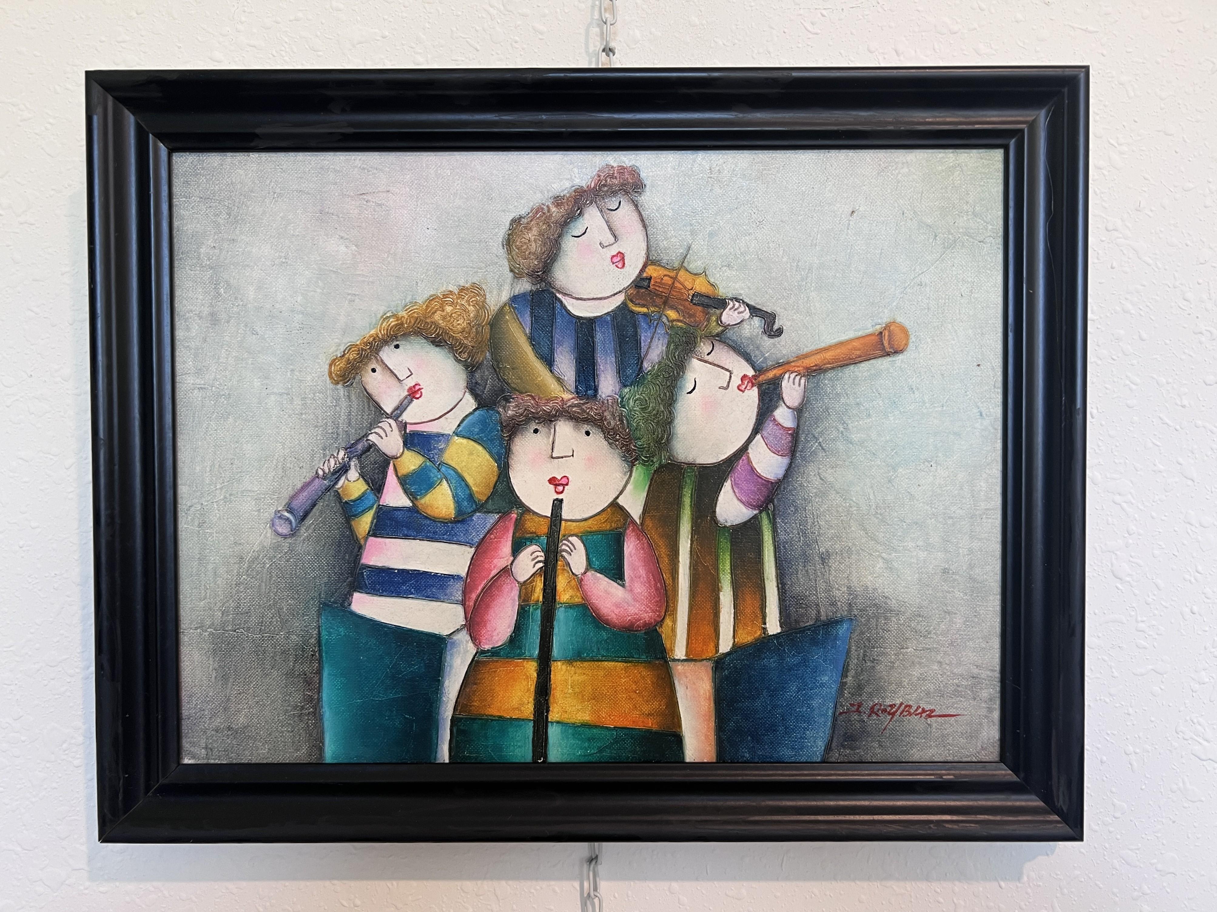 Joyce Roybal Pintura original sobre lienzo  Músicos  Obra de arte firmada y enmarcada 1