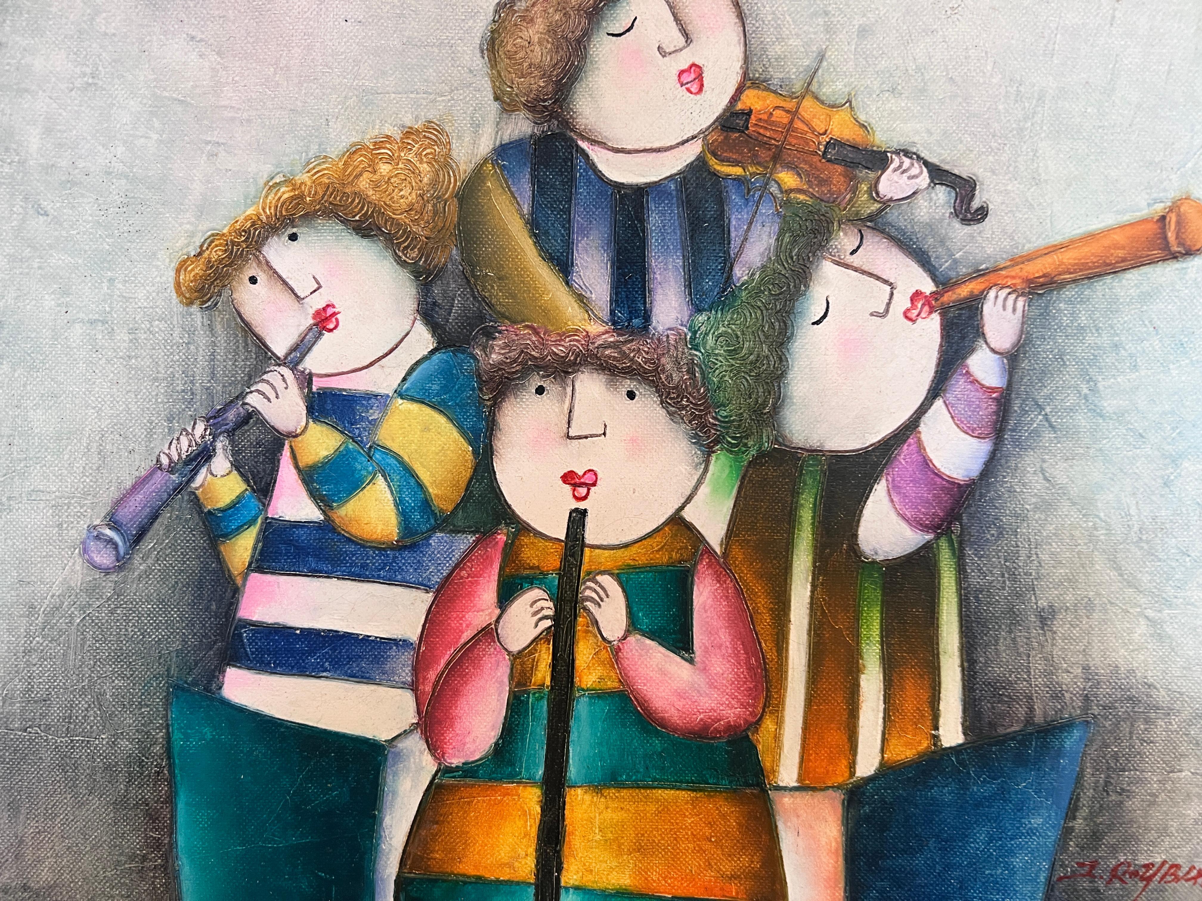 Joyce Roybal Pintura original sobre lienzo  Músicos  Obra de arte firmada y enmarcada 2