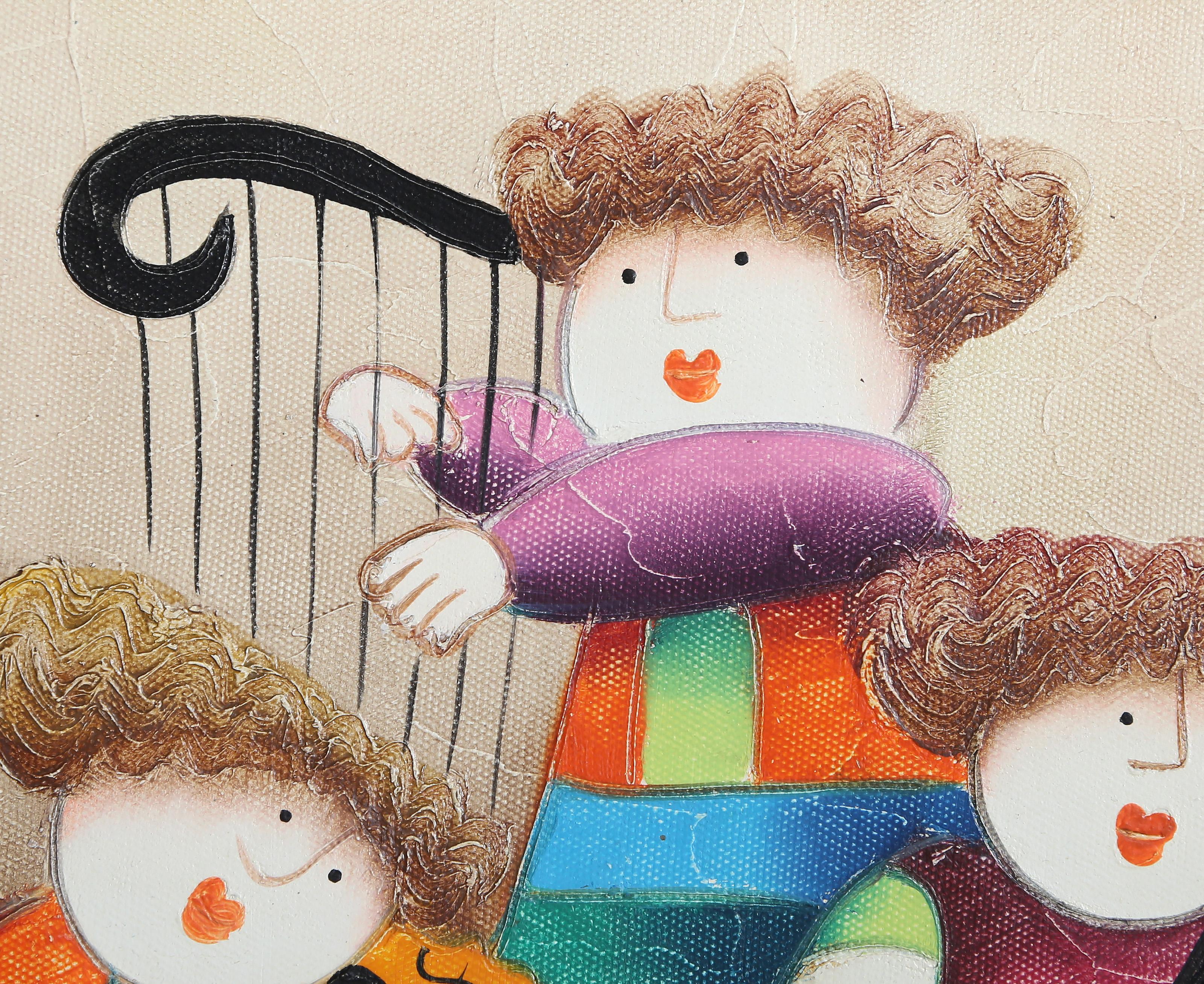String Trio, Folk Art Oil Painting on Canvas by Joyce Roybal For Sale 1
