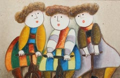 Three Unicycles, Folk Art Oil Painting on canvas by Joyce Roybal