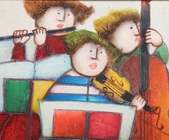 Three Woman Band, Folk Art Oil Painting on canvas by Joyce Roybal