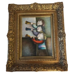 Joyce Roybal – "Trumpet Players" – Original Oil Painting with Ornate Frame