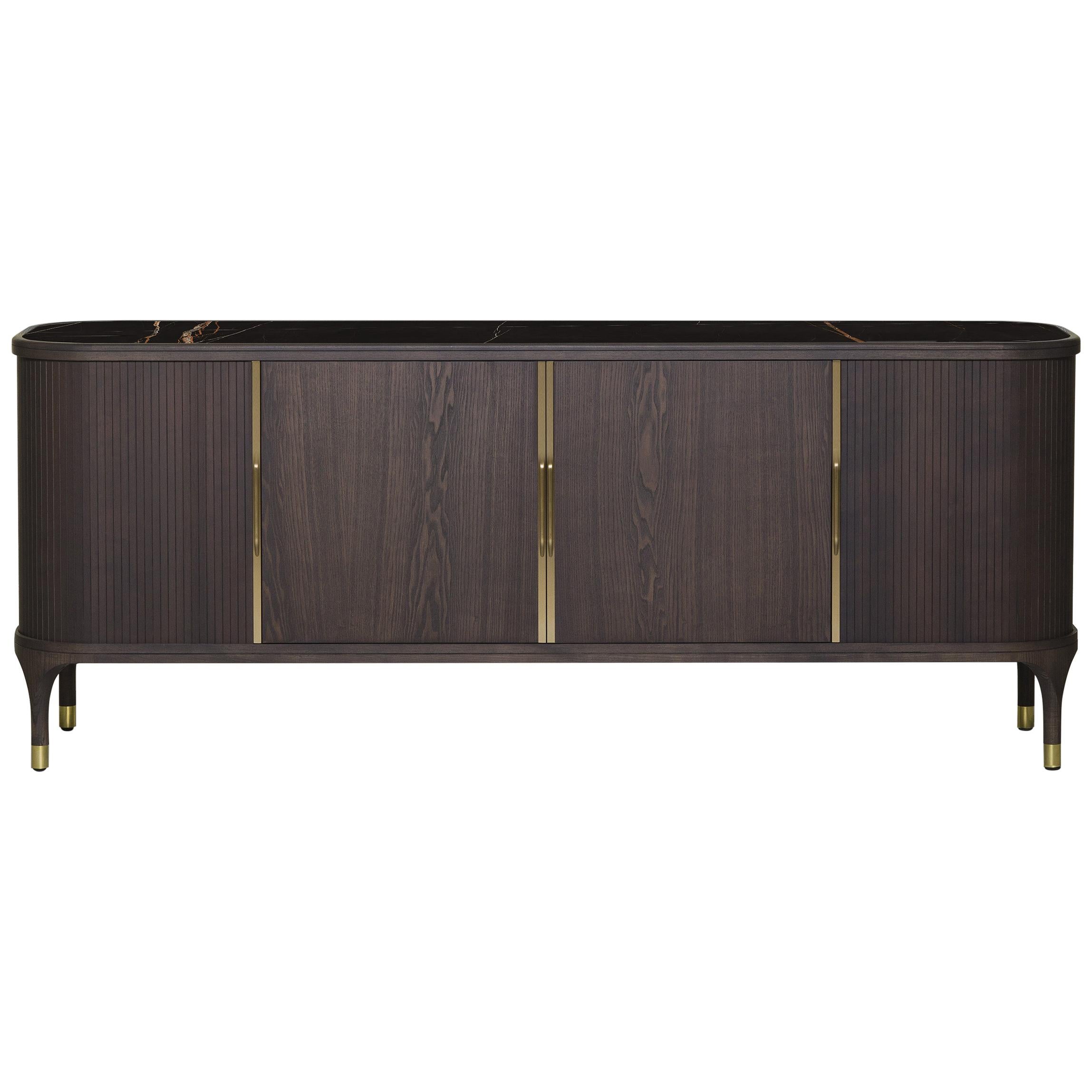 Joyce Sideboards by Morelato, in Ashwood with Sliding Doors and Brass Details