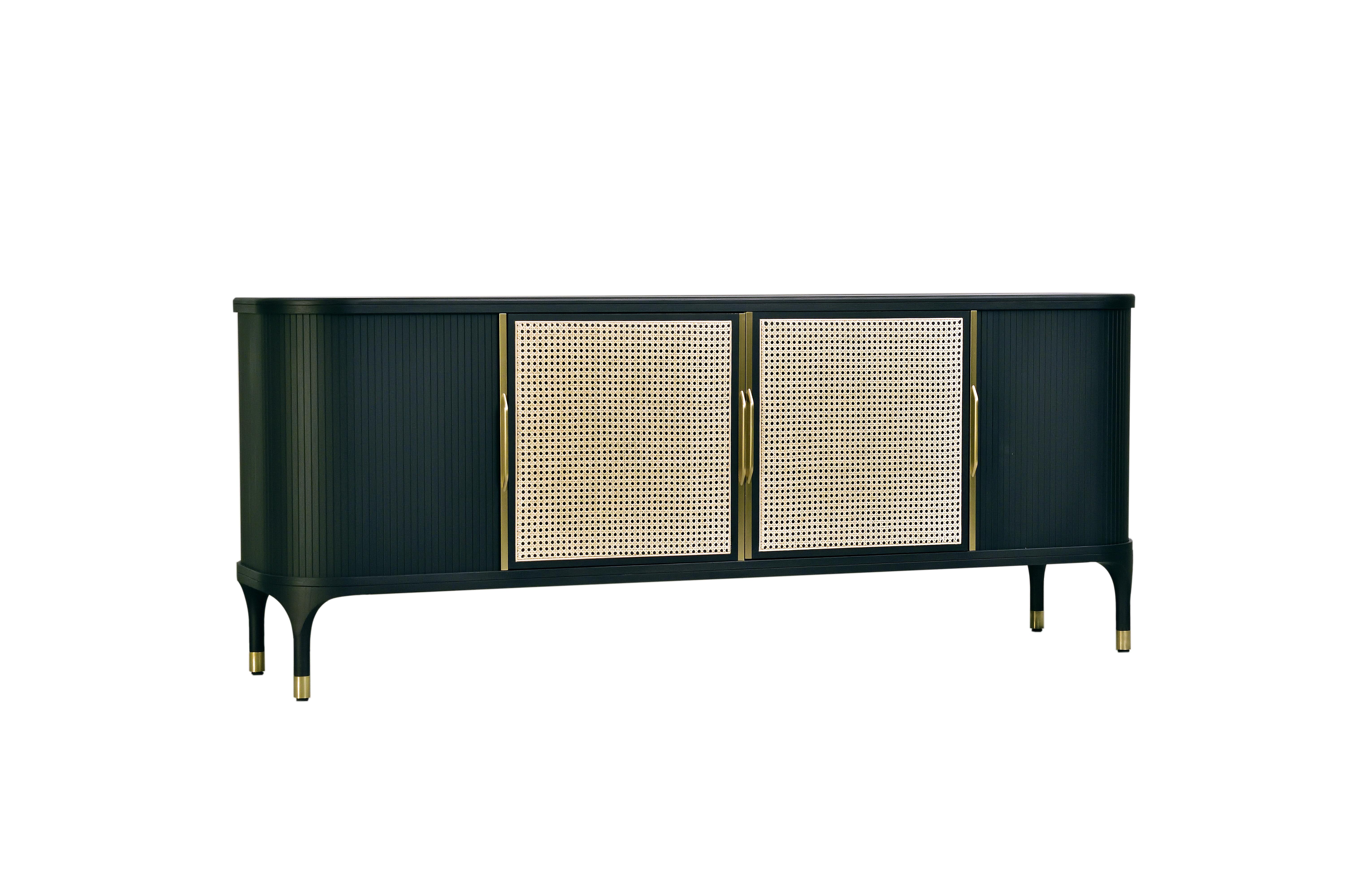 Contemporary style Joyce sideboard made of ashwood
Two central doors with Vienna straw and two side sliding doors with handmade brass handles.
The top can be made of wood, marble-ceramic or glass.
Designed by Libero Rutilo.
Made in Italy by