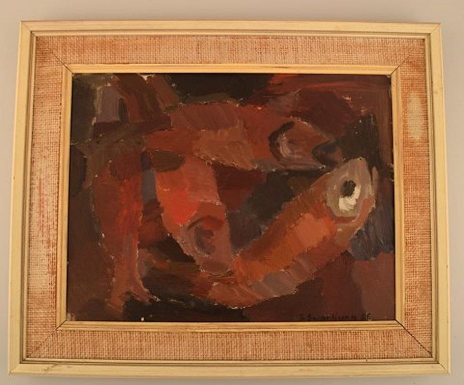 Joyce Swanljung (1910-1977), Sweden. Oil on canvas. Modernist composition with fish.
Dated 1966.
The canvas measures: 42 x 32.5 cm.
The frame measures: 7 cm.
In excellent condition.
Signed.