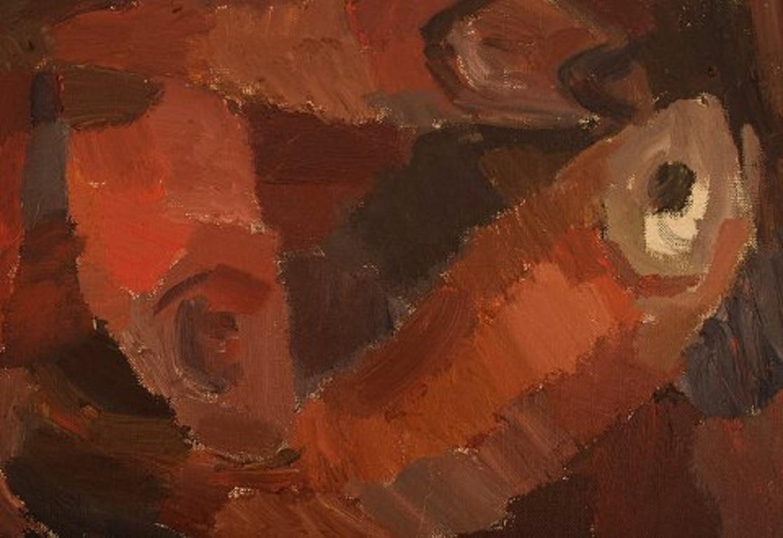 Scandinave moderne Huile sur toile Joyce Swanljung, Suède, composition avec poissons en vente