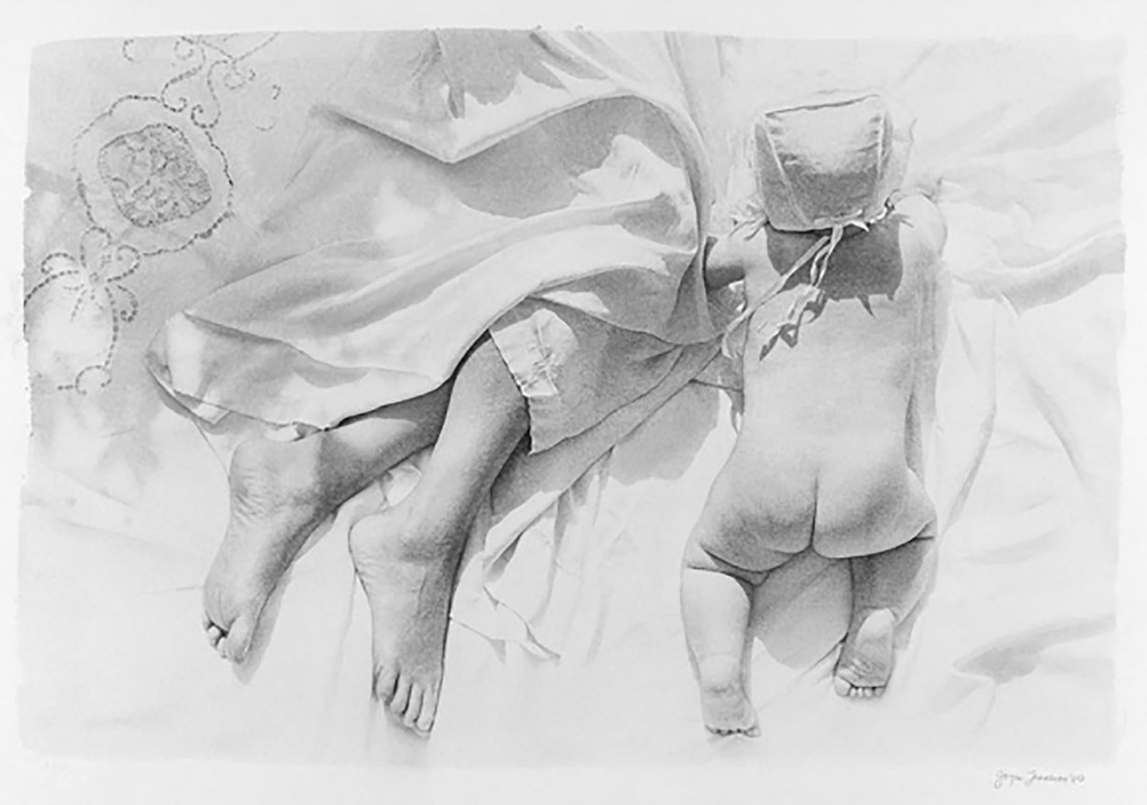 Joyce Tenneson. Mother and Child, 1974 (1981). Image Size: 14 x 20.75", Framed size: 26 x 32". Hand applied silver on Arches Rag Paper. Artist Proof. Signed, dated (1981), and editioned (Artist Proof) on print recto.  

In Fall, 2018, Joyce Tenneson
