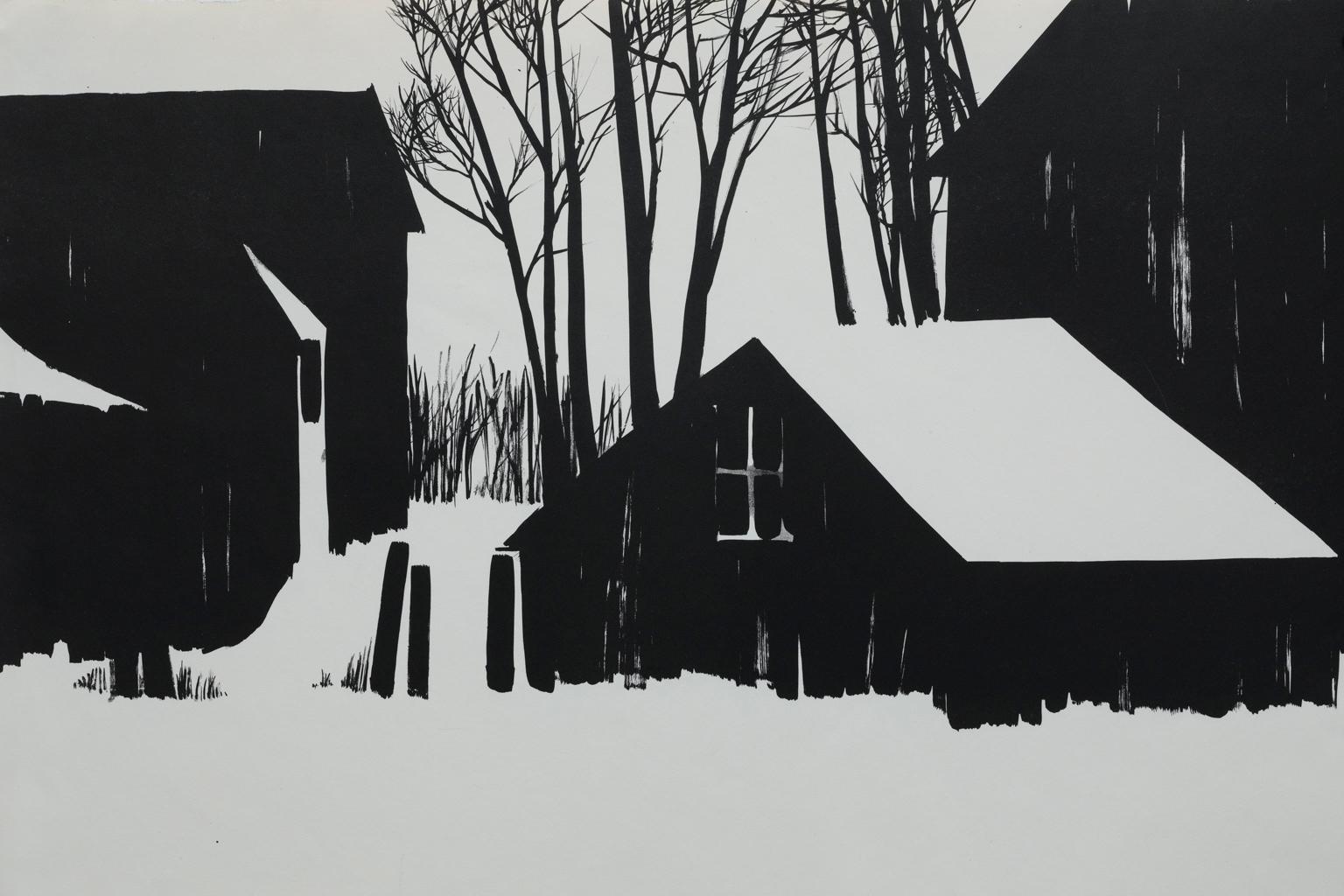 Lithographie de Joyce T. Nagel « Paysage d'hiver » - Épreuve d'artiste représentant une scène d'hiver signée et datée - Print de Joyce Tilley Nagel
