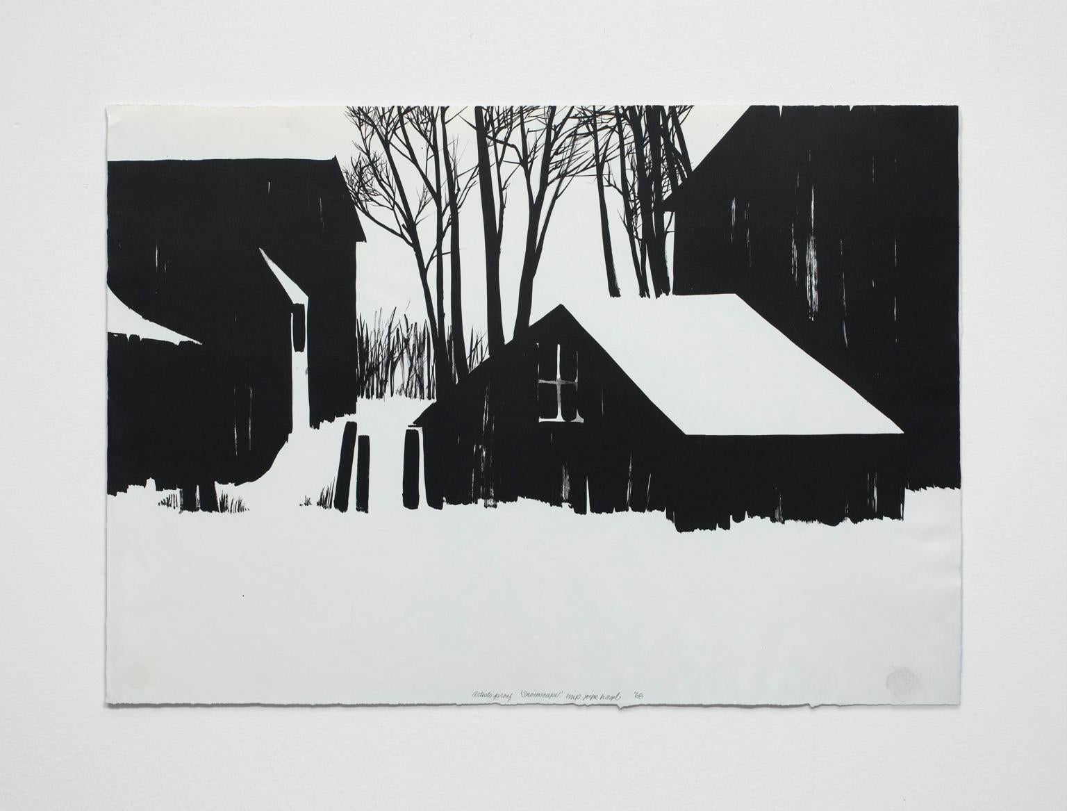 Landscape Print Joyce Tilley Nagel - Lithographie de Joyce T. Nagel « Paysage d'hiver » - Épreuve d'artiste représentant une scène d'hiver signée et datée