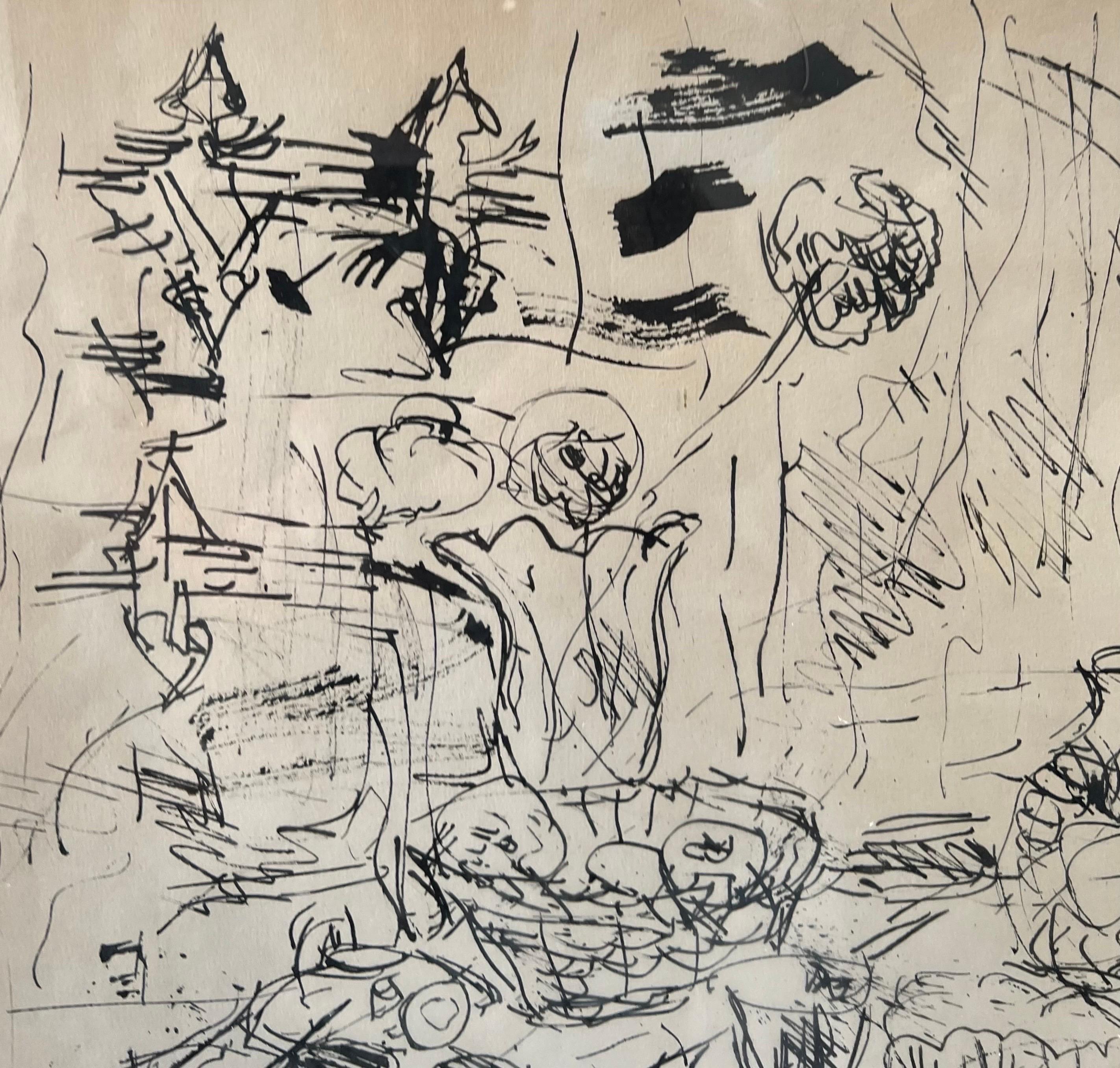 Bodegón abstracto figurativo californiano original Dibujo a tinta Joyce Treiman en venta 6