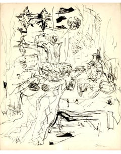 Original California Figurative Abstract Still Life Ink Drawing Joyce Treiman