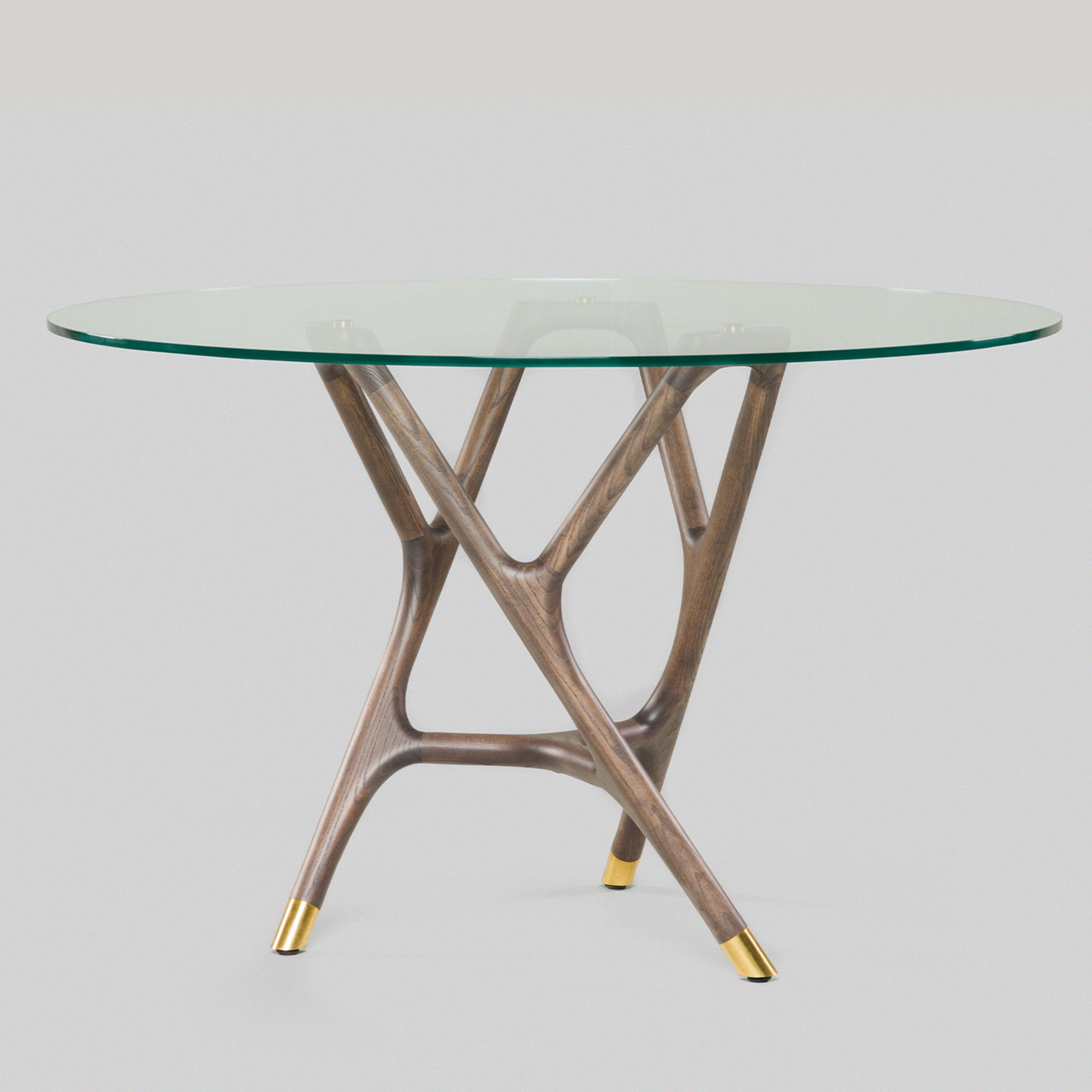 Runder Tisch aus Holz und Glas von Joyce (Italienisch) im Angebot