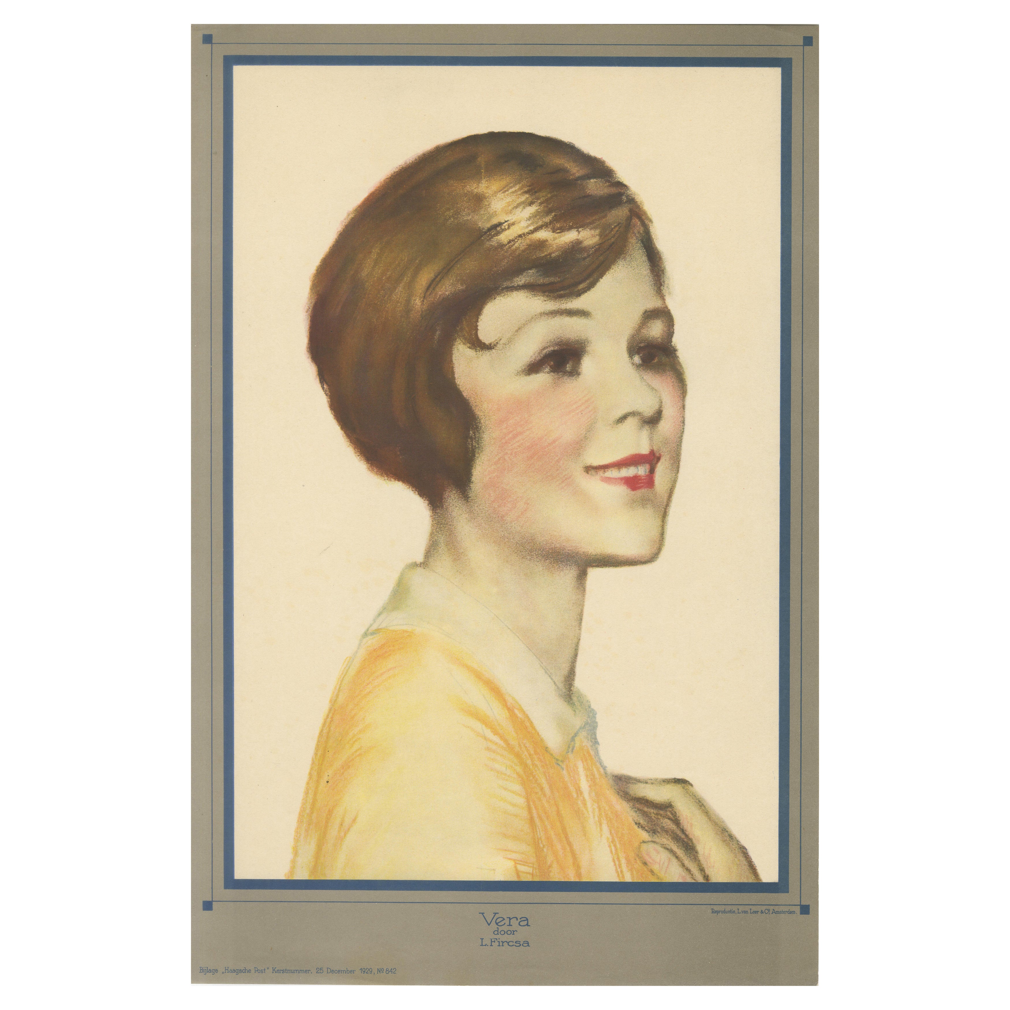 Fröhliches Porträt "Vera" aus den 1920er Jahren - Art Deco Lithographie von L. Fircsa, 1929