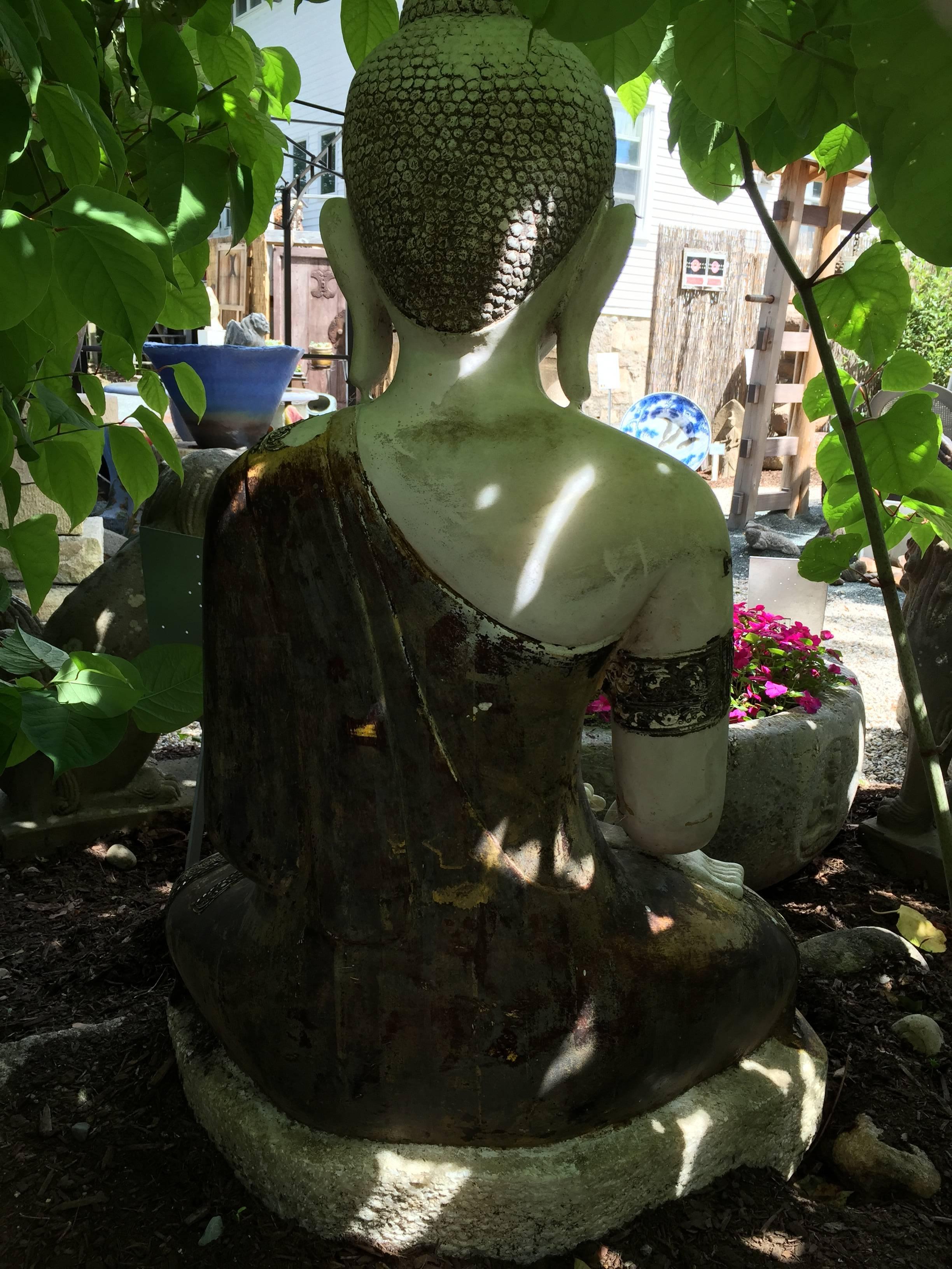 Big Vintage Old Gilt Garden Buddha, 50 Inches 10