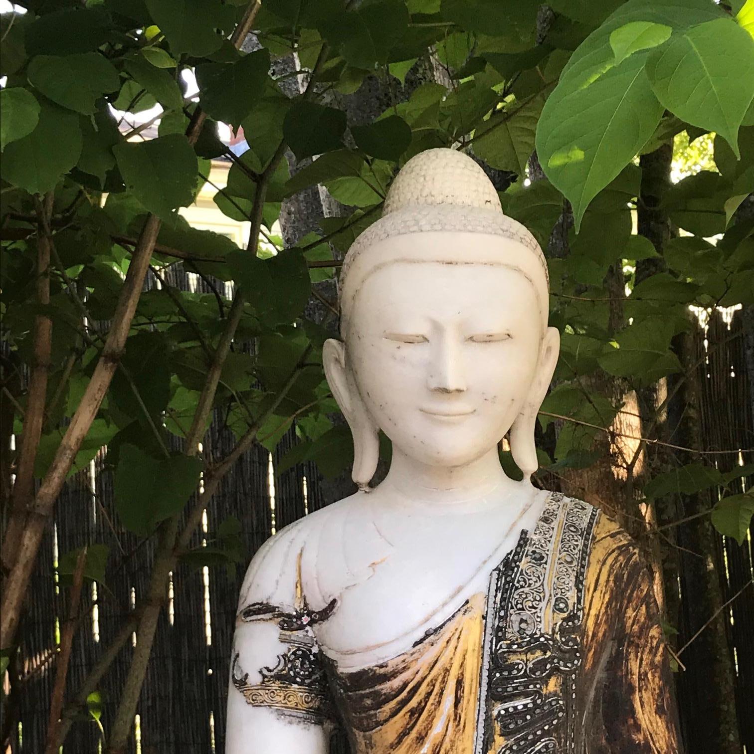 Hand-Carved Big Vintage Old Gilt Garden Buddha, 50 Inches