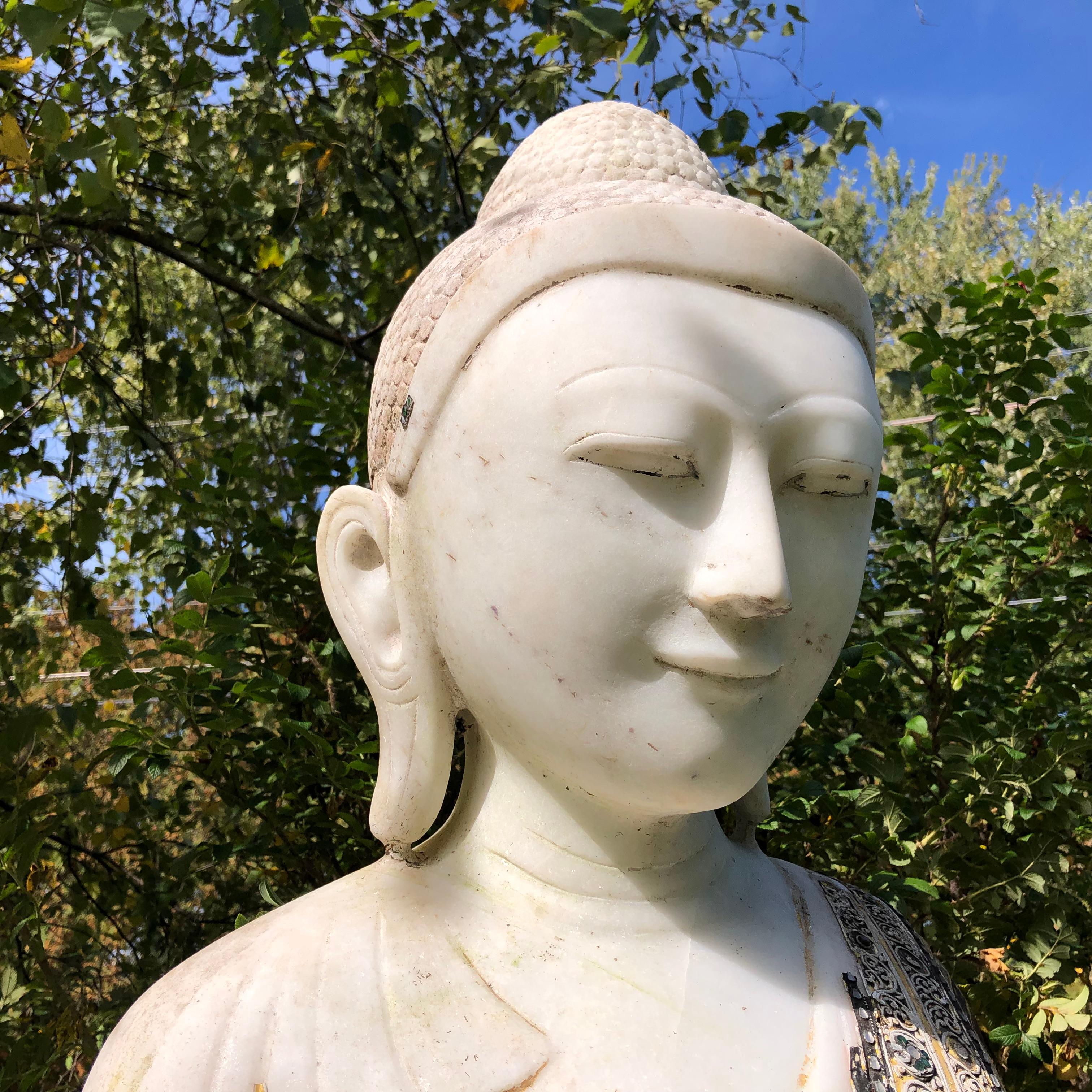 Big Vintage Old Gilt Garden Buddha, 50 Inches In Good Condition In South Burlington, VT