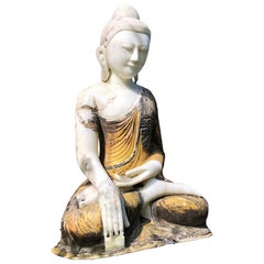 Grand Bouddha de jardin vintage doré à l'ancienne, 127 cm