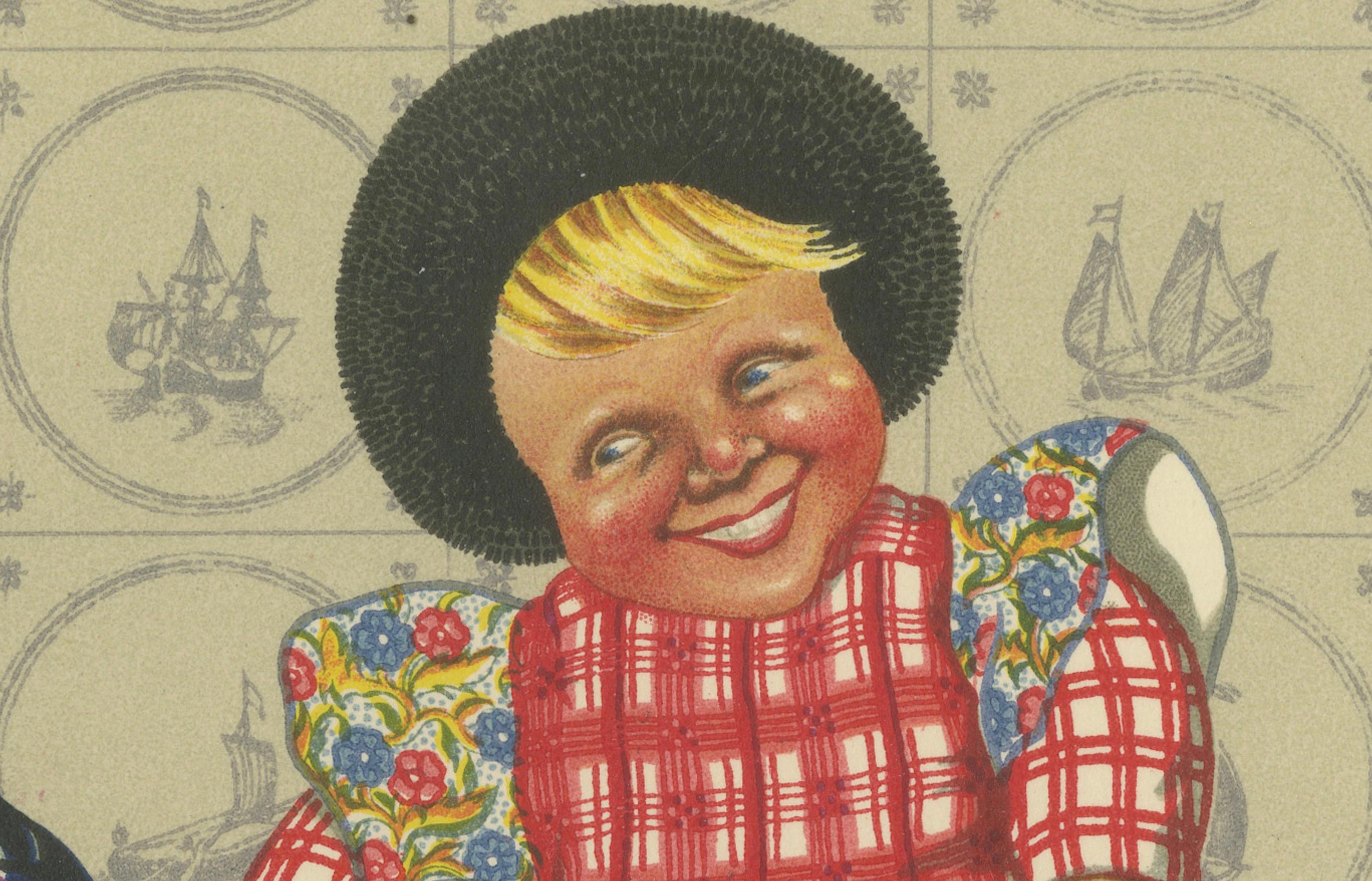 Milieu du XXe siècle Danse ronde d'enfants joyeux en costume de Spakenburg - Gravure d'art populaire hollandais, 1932 en vente